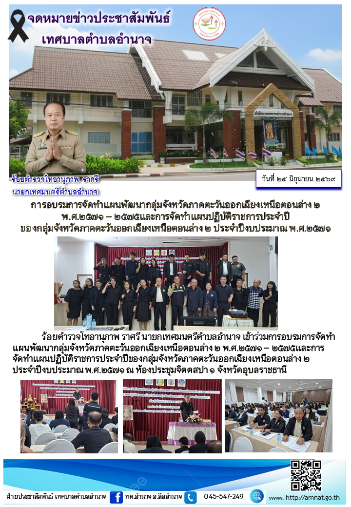 การอบรมการจัดทำแผนพัฒนากลุ่มจังหวัดภาคตะวันออกเฉียงเหนือตอนล่าง ๒ พ.ศ.๒๕๗๑ – ๒๕๗๕และการจัดทำแผนปฏิบัติราชการประจำปี ของกลุ่มจังหวัดภาคตะวันออกเฉียงเหนือตอนล่าง ๒ ประจำปีงบประมาณ พ.ศ.๒๕๗๑