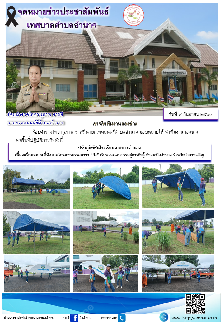 ปรับภูมิทัศน์โรงเรียนเทศบาลอำนาจ เพื่อเตรียมสถานที่จัดงานโครงการธรรมนาวา “วัง” เรือหลวงแห่งธรรมสู่การตื่นรู้ อำเภอลืออำนาจ จังหวัดอำนาจเจริญ