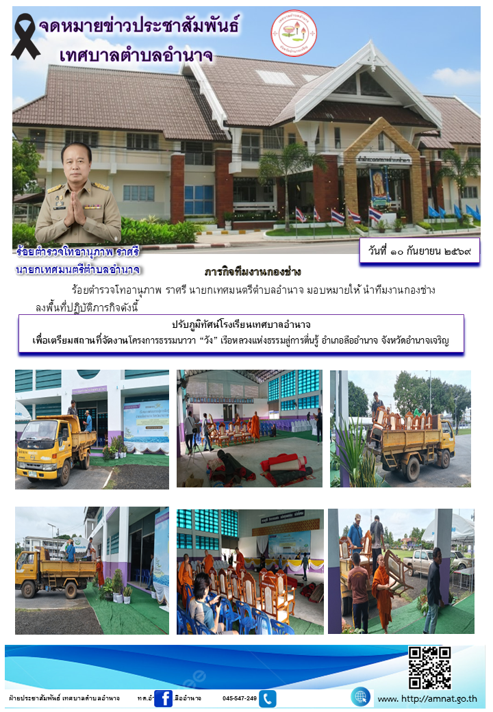 ปรับภูมิทัศน์โรงเรียนเทศบาลอำนาจ เพื่อเตรียมสถานที่จัดงานโครงการธรรมนาวา “วัง” เรือหลวงแห่งธรรมสู่การตื่นรู้ อำเภอลืออำนาจ จังหวัดอำนาจเจริญ
